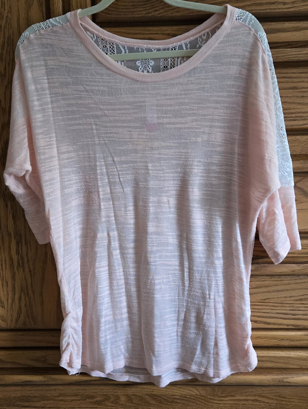 Light Pink Girls' Lace-Trim Short Sleeve Top